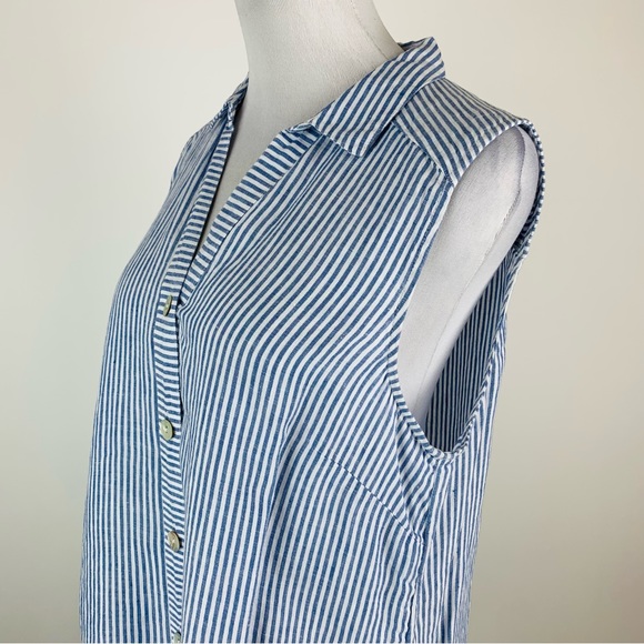 J. Jill Blue Striped Button Down Linen Shirt Medium - Picture 8 of 13